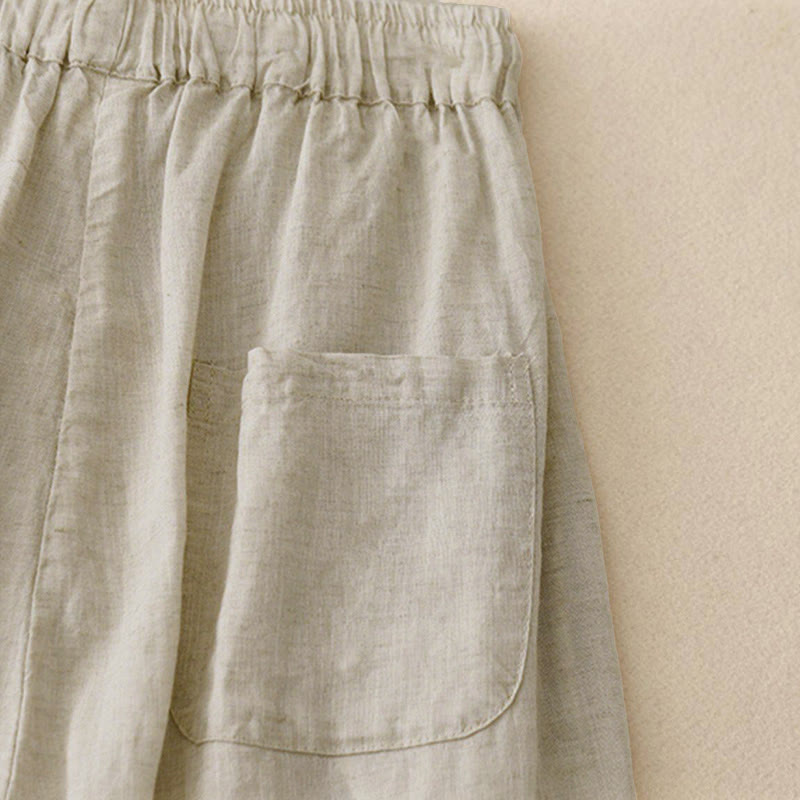 Pantaloni capri corti harem da donna con elastico in vita e tasche, modello estivo Buddha Stones. - image 3