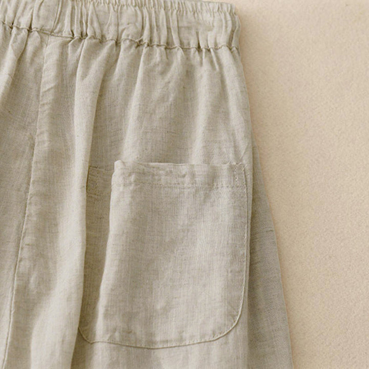 Pantaloni capri corti harem da donna con elastico in vita e tasche, modello estivo Buddha Stones. - image 3