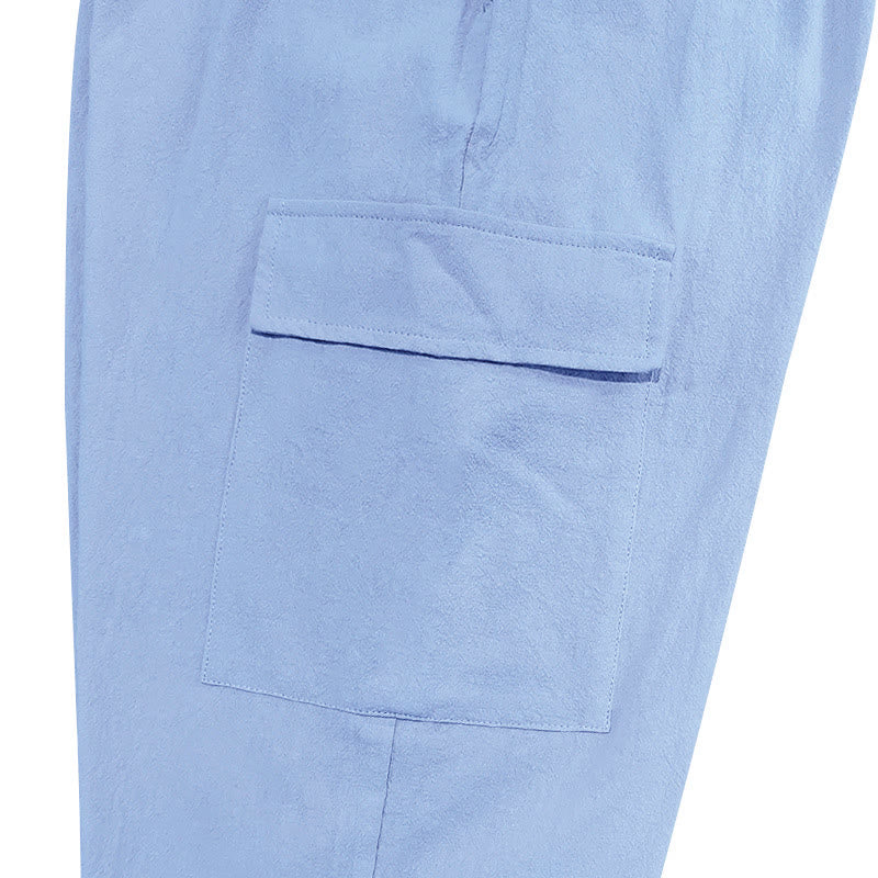 Pantaloni cargo da uomo in lino tinta unita con coulisse e tasche Buddha Stones - image 13