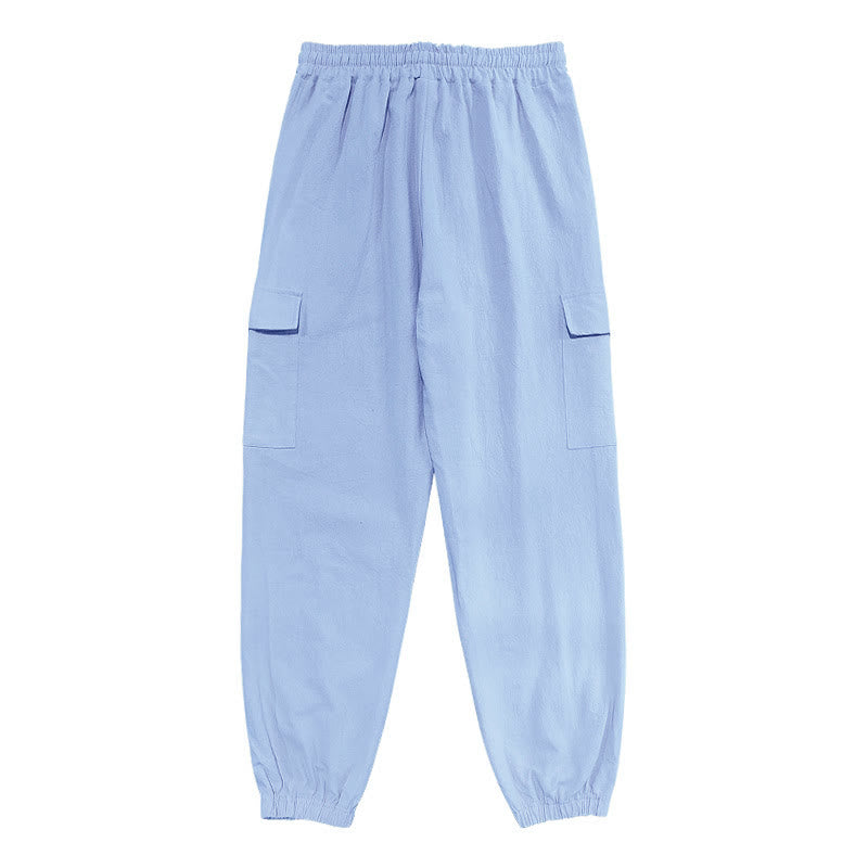 Pantaloni cargo da uomo in lino tinta unita con coulisse e tasche Buddha Stones - image 11