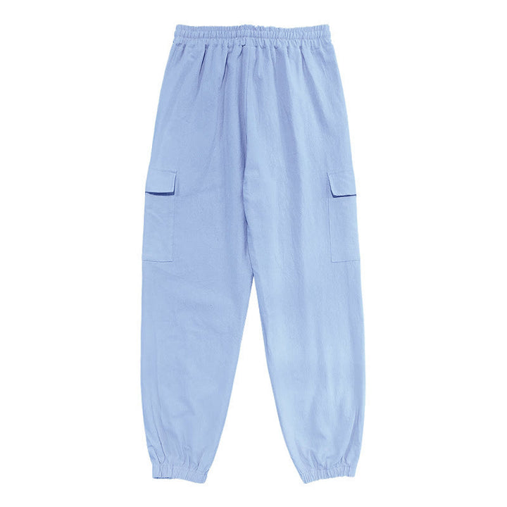 Pantaloni cargo da uomo in lino tinta unita con coulisse e tasche Buddha Stones - image 11