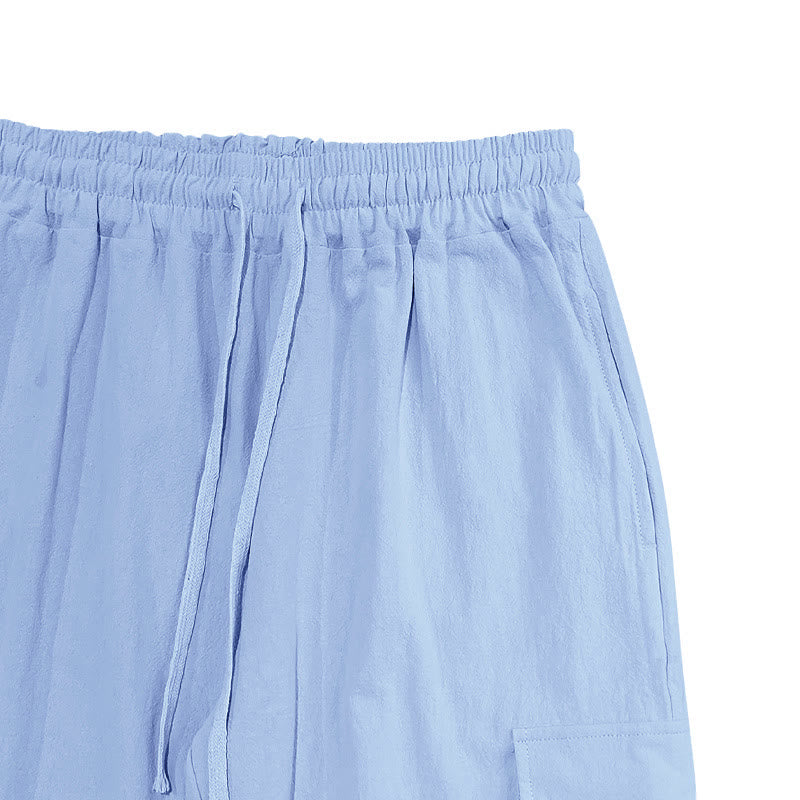 Pantaloni cargo da uomo in lino tinta unita con coulisse e tasche Buddha Stones - image 12