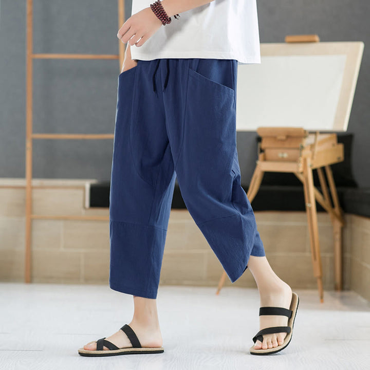 Pantaloni estivi da uomo Buddha Stones , tinta unita, lunghezza 7-8, con coulisse e tasche. - SteelBlue - US/UK/AU46, EU56 (5XL) - image 21