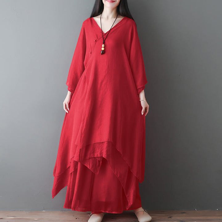 Abito tunica midi con scollo a V e pantaloni a gamba larga con motivo Buddha Stones, abbigliamento per meditazione, pratica zen e danza. - image 10