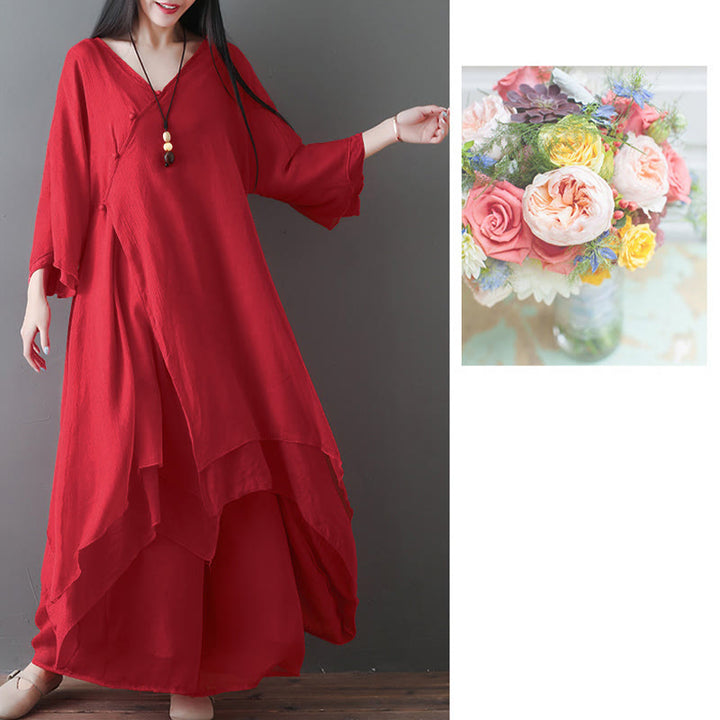 Abito tunica midi con scollo a V e pantaloni a gamba larga con motivo Buddha Stones, abbigliamento per meditazione, pratica zen e danza. - image 13