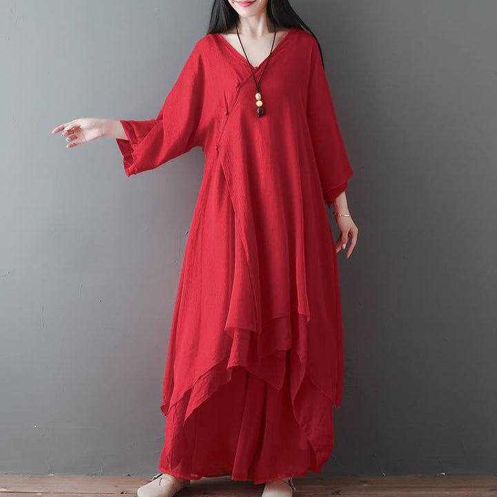 Abito tunica midi con scollo a V e pantaloni a gamba larga con motivo Buddha Stones, abbigliamento per meditazione, pratica zen e danza. - image 8