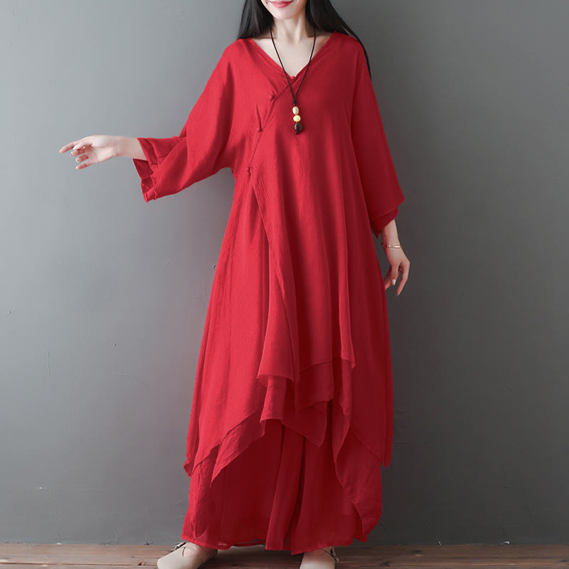 Abito tunica midi con scollo a V e pantaloni a gamba larga con motivo Buddha Stones, abbigliamento per meditazione, pratica zen e danza. - image 8