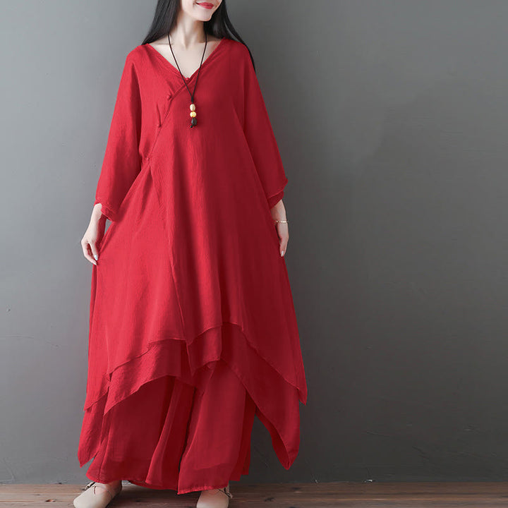 Abito tunica midi con scollo a V e pantaloni a gamba larga con motivo Buddha Stones, abbigliamento per meditazione, pratica zen e danza. - image 11