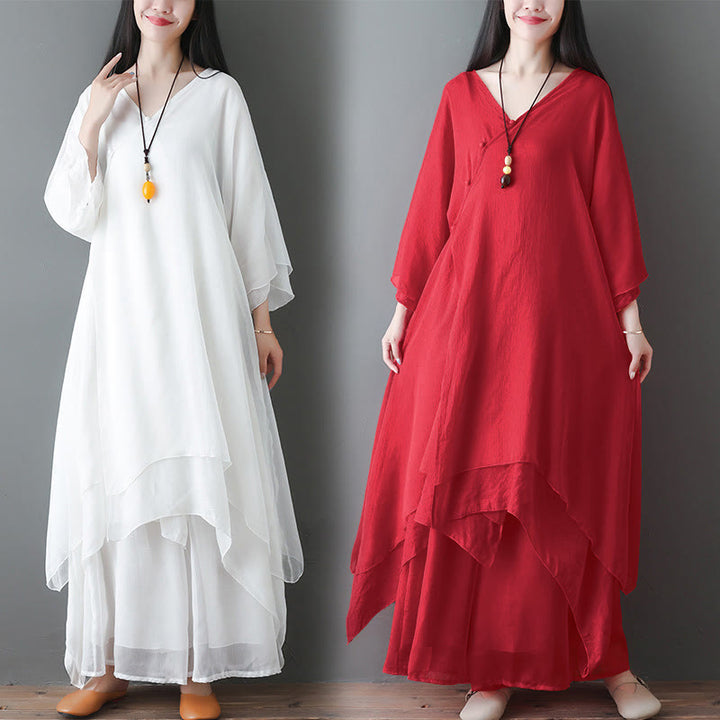 Abito tunica midi con scollo a V e pantaloni a gamba larga con motivo Buddha Stones, abbigliamento per meditazione, pratica zen e danza. - image 20