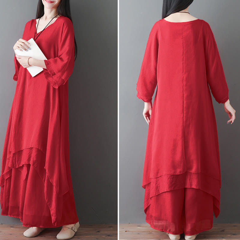 Abito tunica midi con scollo a V e pantaloni a gamba larga con motivo Buddha Stones, abbigliamento per meditazione, pratica zen e danza. - image 12