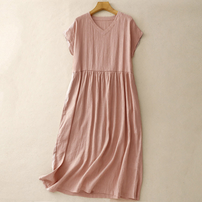 Abito midi a maniche corte, tinta unita, stile casual e artistico con motivo Buddha Stones, vita alta e tasche. - Rosa - US8-10, UK/AU12-14, EU40-42 (2XL) - image 13