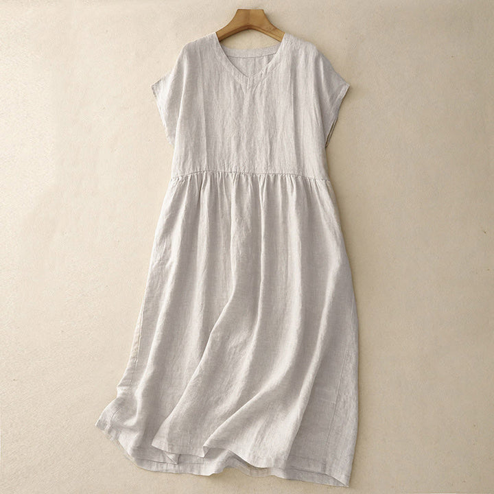 Abito midi a maniche corte, tinta unita, stile casual e artistico con motivo Buddha Stones, vita alta e tasche. - Biancheria - US8-10, UK/AU12-14, EU40-42 (2XL) - image 0
