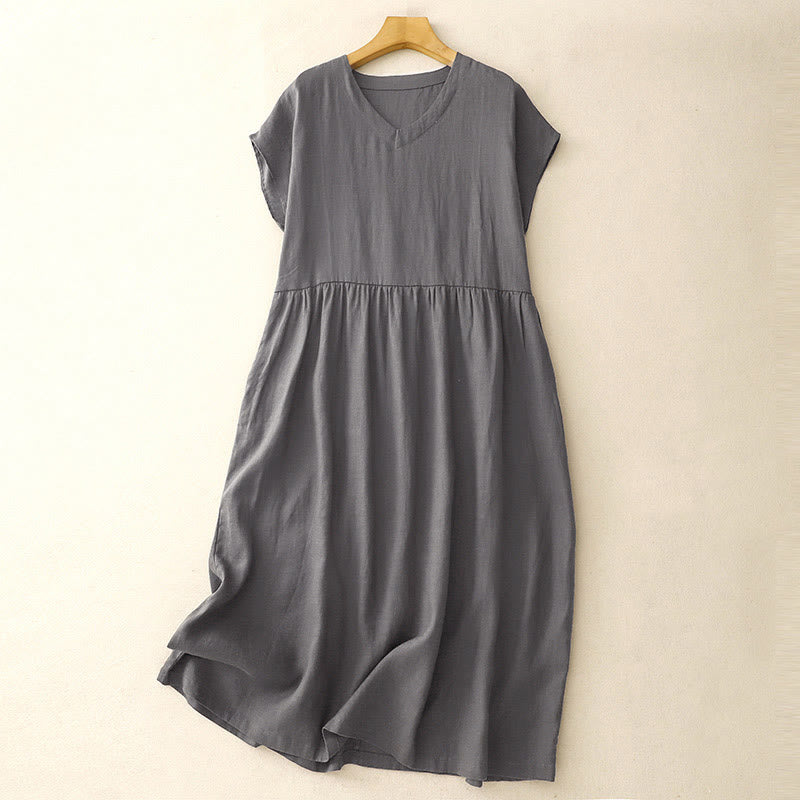 Abito midi a maniche corte, tinta unita, stile casual e artistico con motivo Buddha Stones, vita alta e tasche. - Grigio ardesia - US8-10, UK/AU12-14, EU40-42 (2XL) - image 8