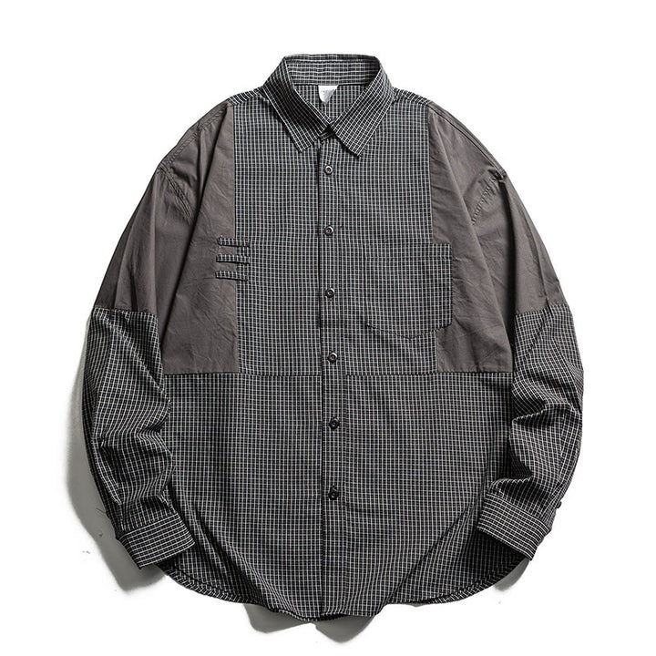Buddha Stones Camicie da uomo a maniche lunghe con bottoni e taschino, stile vintage, primavera/autunno, a quadri. - Grigio tenue - US/UK/AU40, EU50 (2XL) - image 8