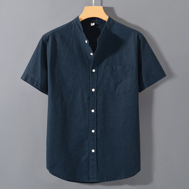 Camicia da uomo estiva a maniche corte in cotone e lino con bottoni e motivo Buddha Stones - SteelBlue - US/UK/AU42, EU52 (3XL)  - image 17