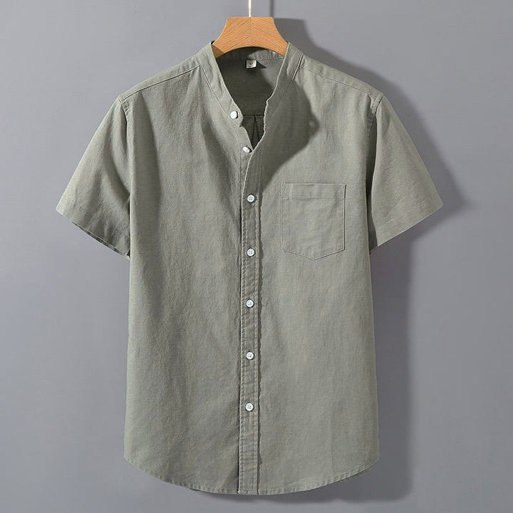 Camicia da uomo estiva a maniche corte in cotone e lino con bottoni e motivo Buddha Stones - Verde Mare Scuro - US/UK/AU42, EU52 (3XL)  - image 0