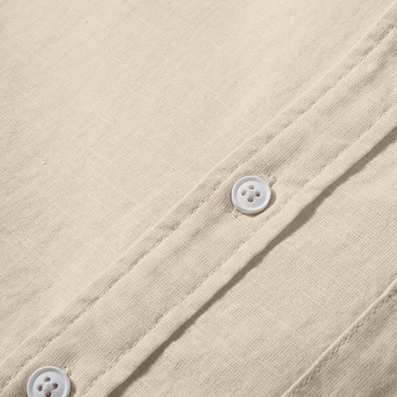 Camicia da uomo estiva a maniche corte in cotone e lino con bottoni e motivo Buddha Stones - image 11