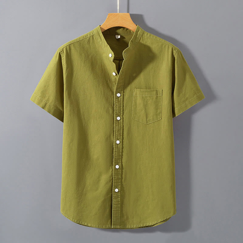 Camicia da uomo estiva a maniche corte in cotone e lino con bottoni e motivo Buddha Stones - GialloVerde - US/UK/AU42, EU52 (3XL)  - image 16