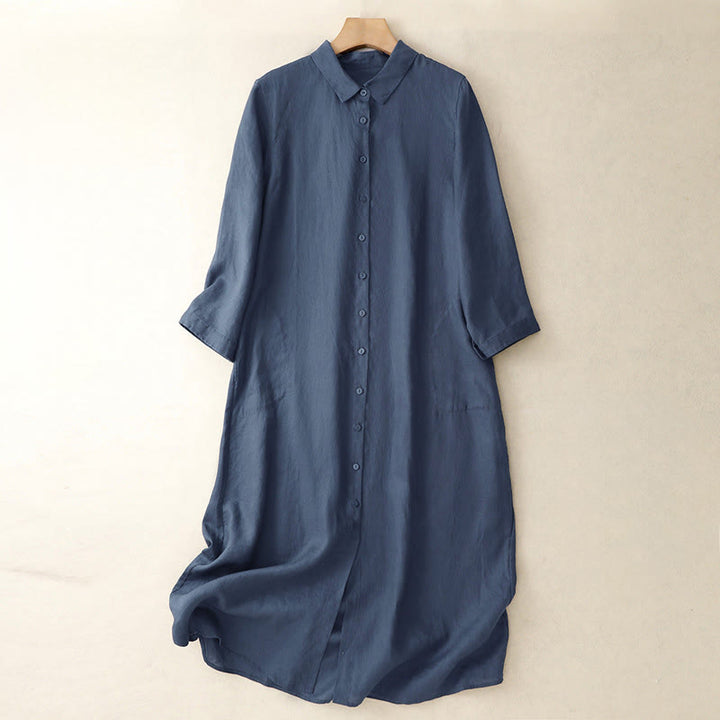 Abito lungo al ginocchio con maniche lunghe e tasche, Buddha Stones Fall Commute Plain Buttons Design, con tasche e tasche. - Blu notte - US8-10, UK/AU12-14, EU40-42 (2XL) - image 1