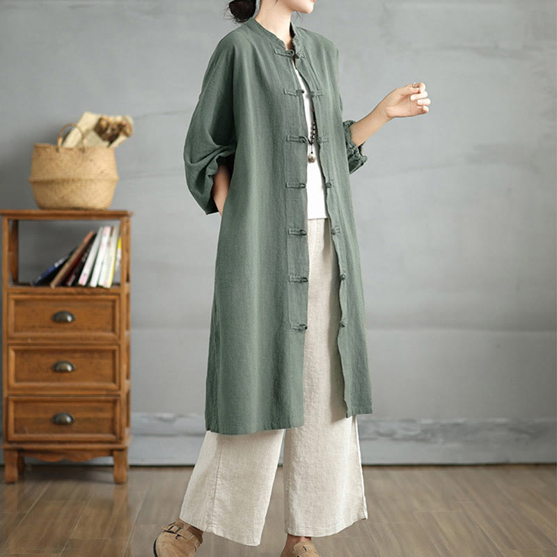 Cappotto da donna casual con bottoni a rana e tasche Buddha Stones - image 7