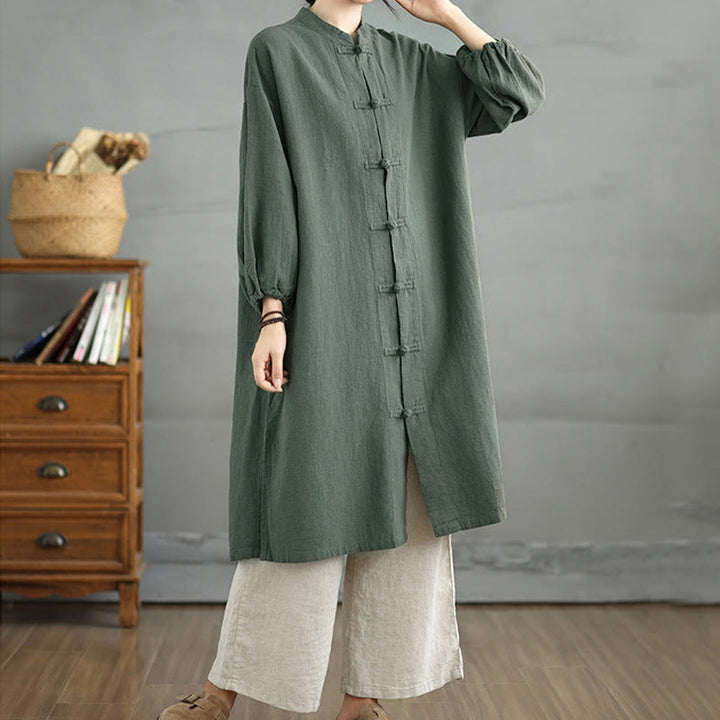 Cappotto da donna casual con bottoni a rana e tasche Buddha Stones - image 9
