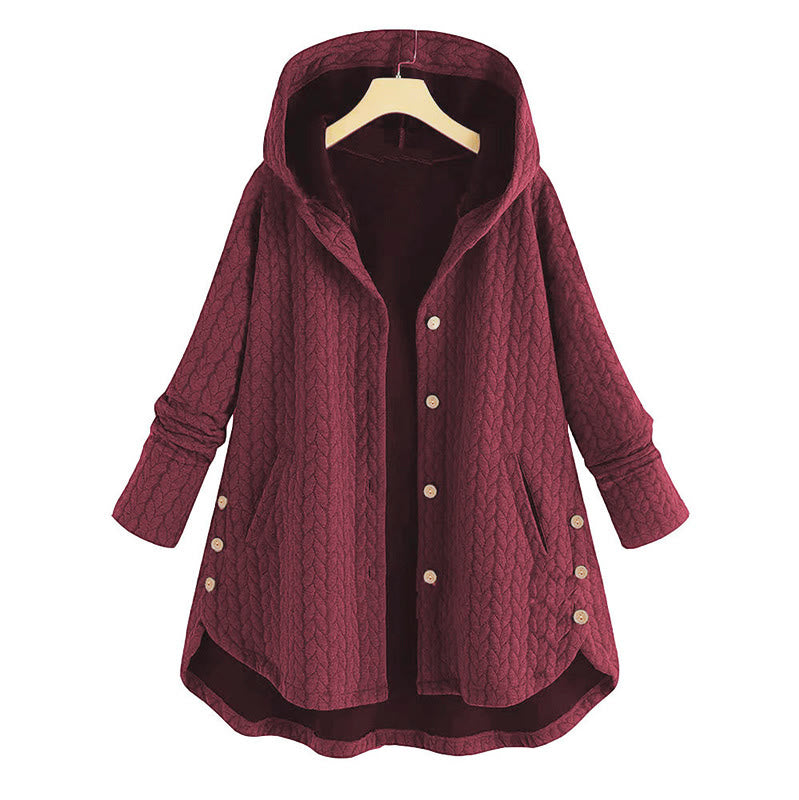 Cappotto da donna a maniche lunghe con cappuccio e tasche, lunghezza media, con motivo a spighe di grano e decorazioni a tema Buddha Stones Fall. - Rosso Indiano - US22, UK/AU26, EU54 (8XL) - image 2