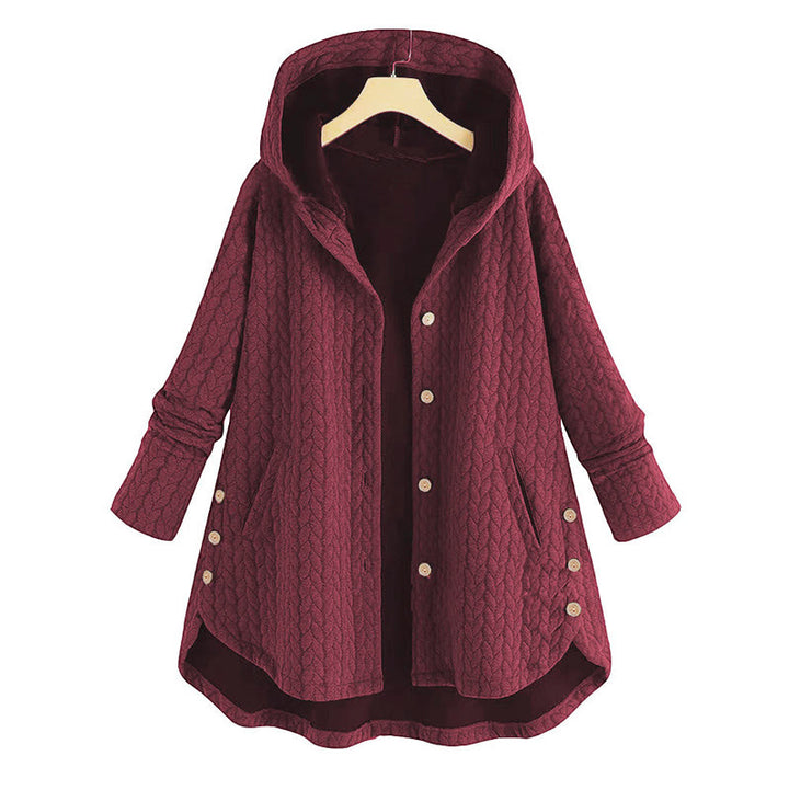 Cappotto da donna a maniche lunghe con cappuccio e tasche, lunghezza media, con motivo a spighe di grano e decorazioni a tema Buddha Stones Fall. - Rosso Indiano - US22, UK/AU26, EU54 (8XL) - image 2