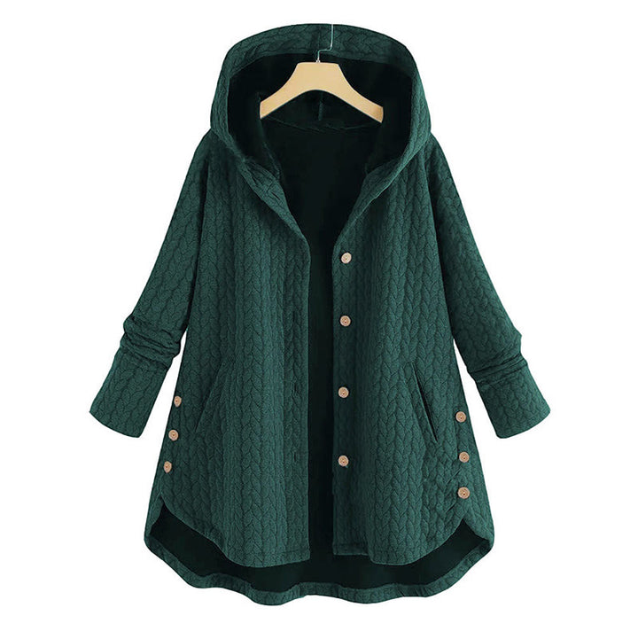 Cappotto da donna a maniche lunghe con cappuccio e tasche, lunghezza media, con motivo a spighe di grano e decorazioni a tema Buddha Stones Fall. - Ciano scuro - US22, UK/AU26, EU54 (8XL) - image 9
