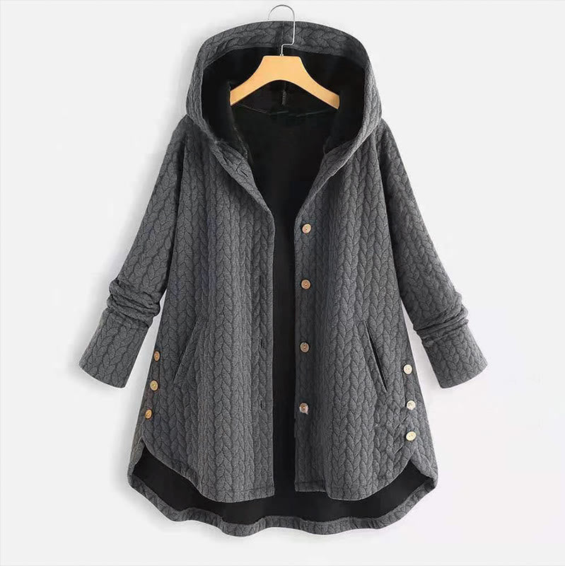Cappotto da donna a maniche lunghe con cappuccio e tasche, lunghezza media, con motivo a spighe di grano e decorazioni a tema Buddha Stones Fall. - Grigio - US22, UK/AU26, EU54 (8XL) - image 0