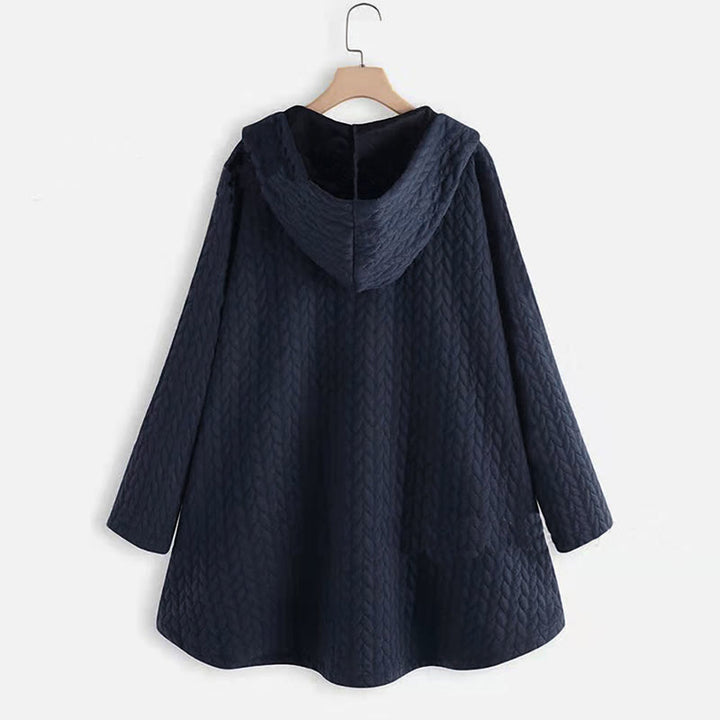 Cappotto da donna a maniche lunghe con cappuccio e tasche, lunghezza media, con motivo a spighe di grano e decorazioni a tema Buddha Stones Fall. - image 8