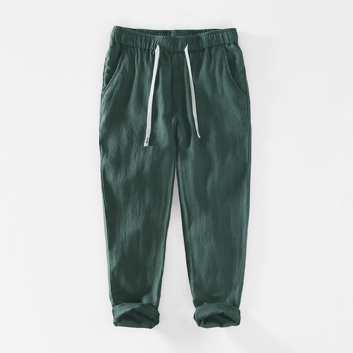 Pantaloni da uomo in lino alla caviglia con coulisse e elastico in vita, con stampa Buddha Stones Fall e tasche. - Verde mare - US/UK/AU44, EU54 (4XL) - image 25