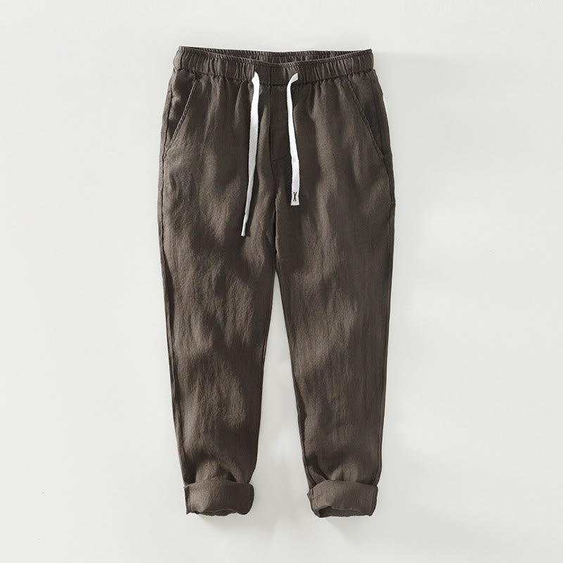 Pantaloni da uomo in lino alla caviglia con coulisse e elastico in vita, con stampa Buddha Stones Fall e tasche. - Siena - US/UK/AU44, EU54 (4XL) - image 12