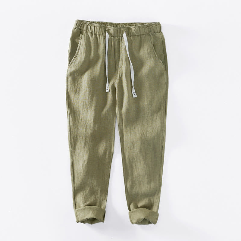 Pantaloni da uomo in lino alla caviglia con coulisse e elastico in vita, con stampa Buddha Stones Fall e tasche. - GialloVerde - US/UK/AU44, EU54 (4XL) - image 21
