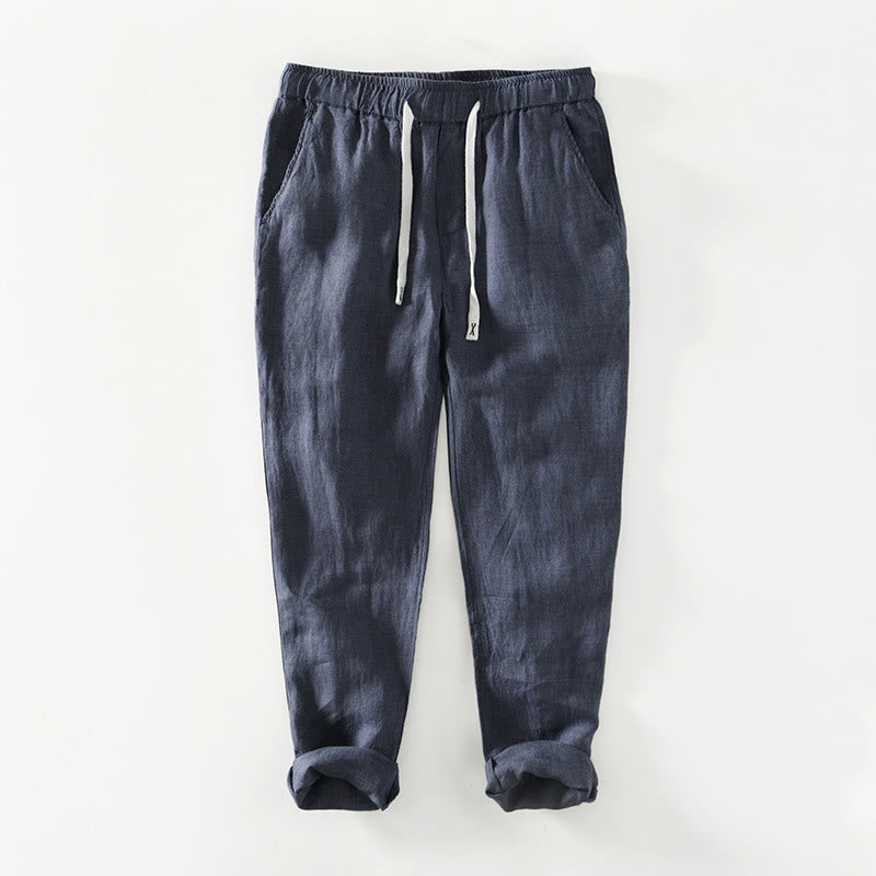 Pantaloni da uomo in lino alla caviglia con coulisse e elastico in vita, con stampa Buddha Stones Fall e tasche. - SteelBlue - US/UK/AU44, EU54 (4XL) - image 18