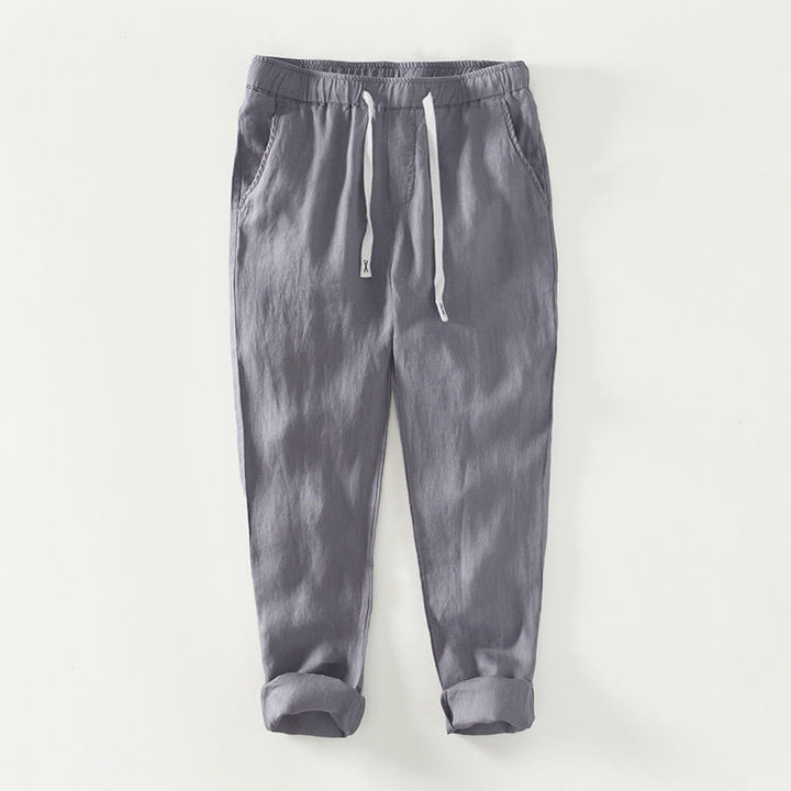 Pantaloni da uomo in lino alla caviglia con coulisse e elastico in vita, con stampa Buddha Stones Fall e tasche. - Grigio - US/UK/AU44, EU54 (4XL) - image 15