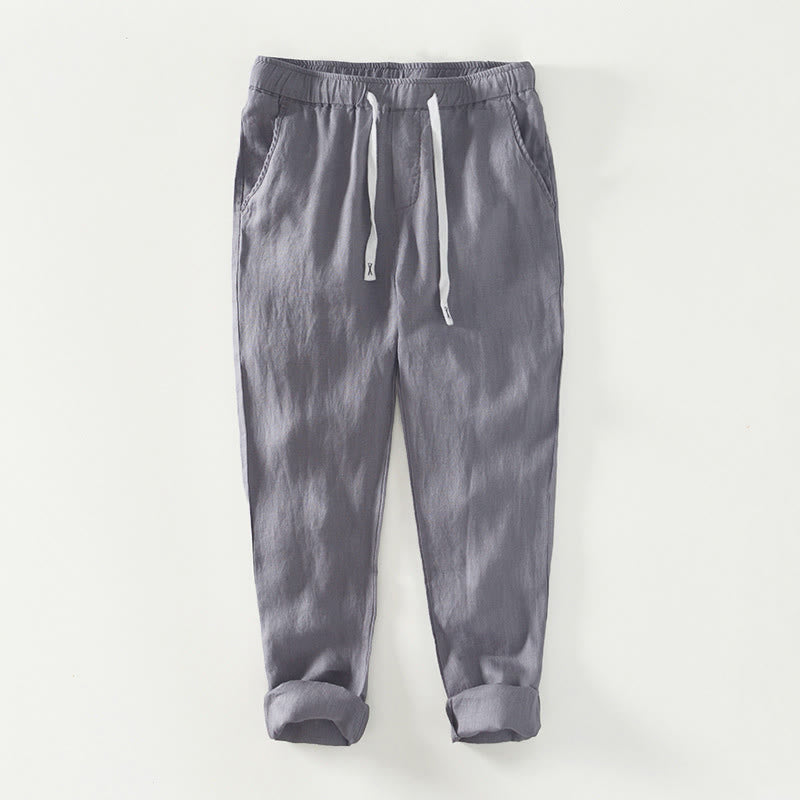 Pantaloni da uomo in lino alla caviglia con coulisse e elastico in vita, con stampa Buddha Stones Fall e tasche. - Grigio - US/UK/AU44, EU54 (4XL) - image 15