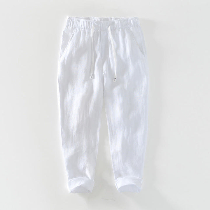 Pantaloni da uomo in lino alla caviglia con coulisse e elastico in vita, con stampa Buddha Stones Fall e tasche. - Bianco - US/UK/AU44, EU54 (4XL) - image 30
