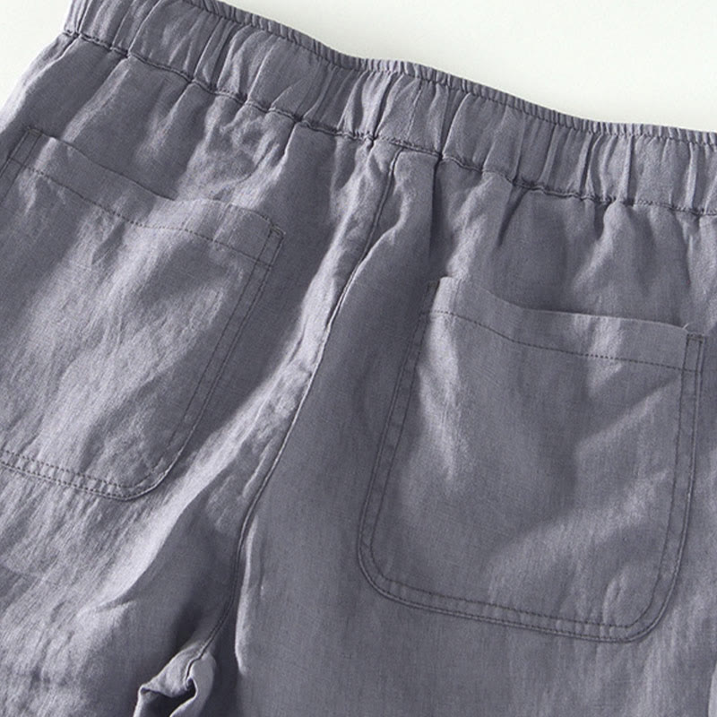 Pantaloni da uomo in lino alla caviglia con coulisse e elastico in vita, con stampa Buddha Stones Fall e tasche. - image 17
