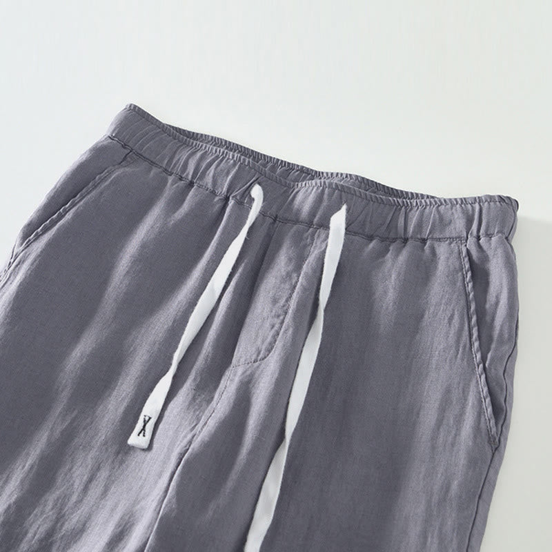 Pantaloni da uomo in lino alla caviglia con coulisse e elastico in vita, con stampa Buddha Stones Fall e tasche. - image 16