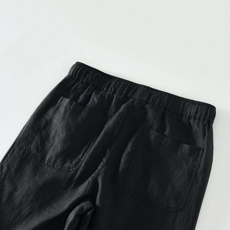 Pantaloni da uomo in lino alla caviglia con coulisse e elastico in vita, con stampa Buddha Stones Fall e tasche. - image 7