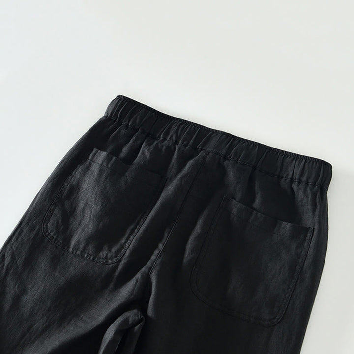 Pantaloni da uomo in lino alla caviglia con coulisse e elastico in vita, con stampa Buddha Stones Fall e tasche. - image 7