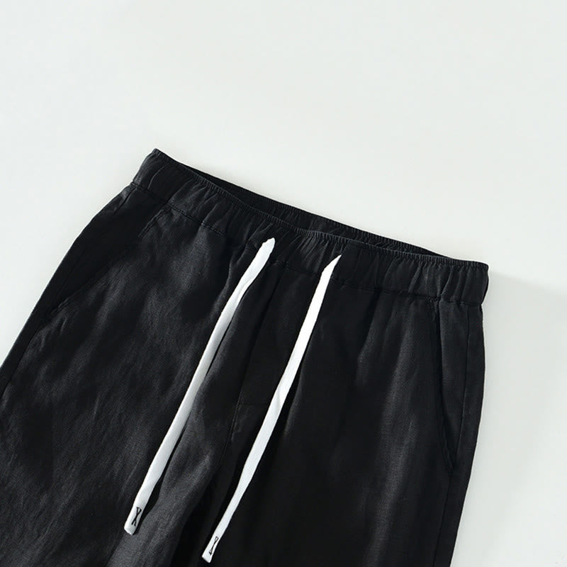 Pantaloni da uomo in lino alla caviglia con coulisse e elastico in vita, con stampa Buddha Stones Fall e tasche. - image 6