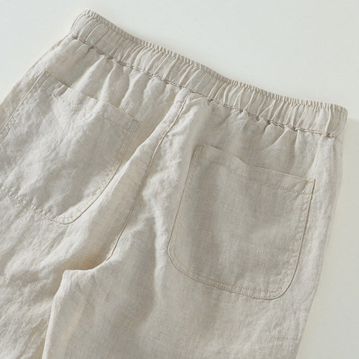 Pantaloni da uomo in lino alla caviglia con coulisse e elastico in vita, con stampa Buddha Stones Fall e tasche. - image 3