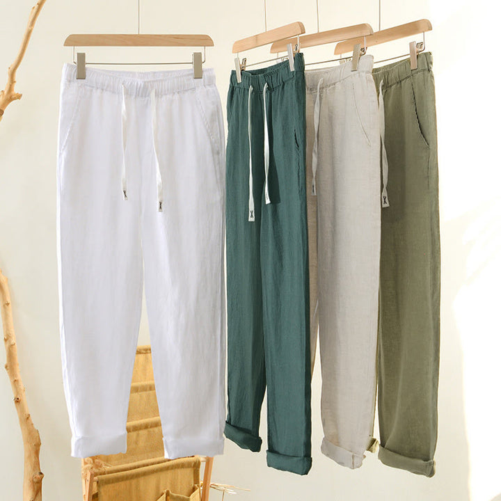 Pantaloni da uomo in lino alla caviglia con coulisse e elastico in vita, con stampa Buddha Stones Fall e tasche. - image 33