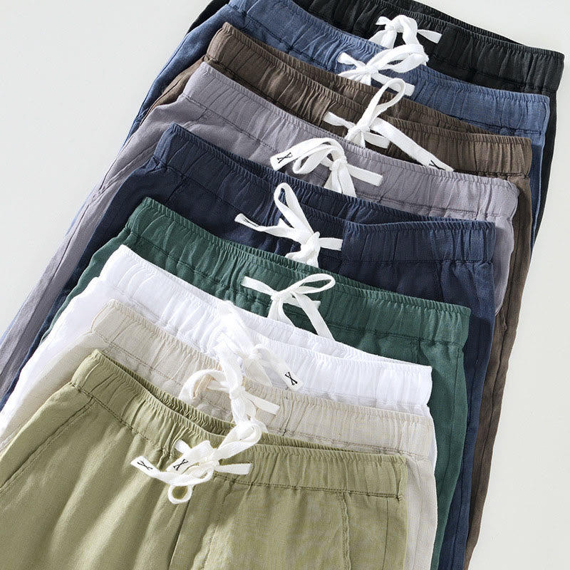 Pantaloni da uomo in lino alla caviglia con coulisse e elastico in vita, con stampa Buddha Stones Fall e tasche. - image 32