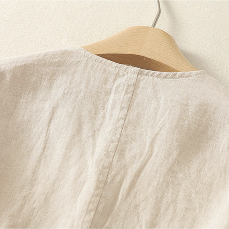 Camicia da donna a maniche corte con scollo a V e bottoni, tinta unita, con motivo Buddha Stones, ideale per l'estate. - image 7
