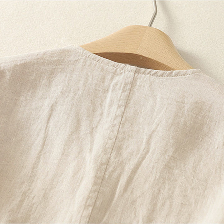 Camicia da donna a maniche corte con scollo a V e bottoni, tinta unita, con motivo Buddha Stones, ideale per l'estate. - image 7