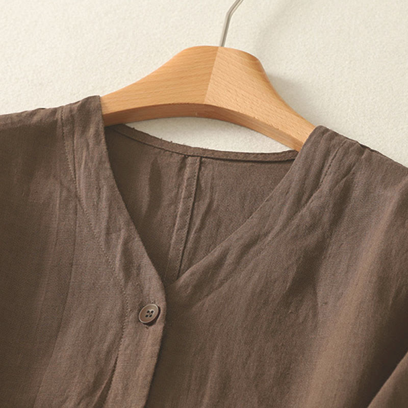 Camicia da donna a maniche corte con scollo a V e bottoni, tinta unita, con motivo Buddha Stones, ideale per l'estate. - image 19