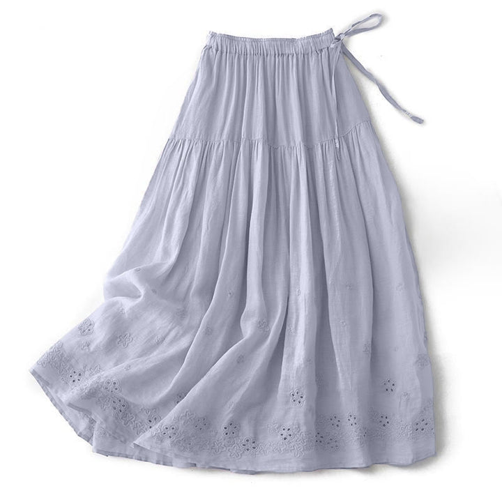Gonna da donna a trapezio con coulisse e vita alta, decorata con ricami Buddha Stones e design traforato, con tasche. - Azzurro chiaro - US8-10, UK/AU12-14, EU40-42 (2XL) - image 0