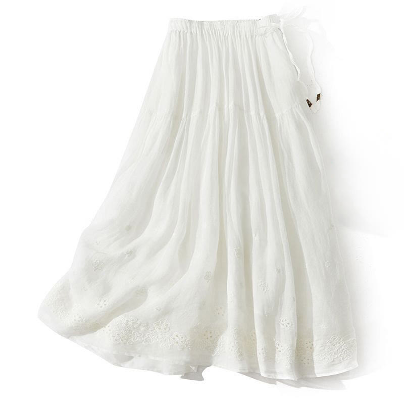 Gonna da donna a trapezio con coulisse e vita alta, decorata con ricami Buddha Stones e design traforato, con tasche. - Bianco - US8-10, UK/AU12-14, EU40-42 (2XL) - image 8